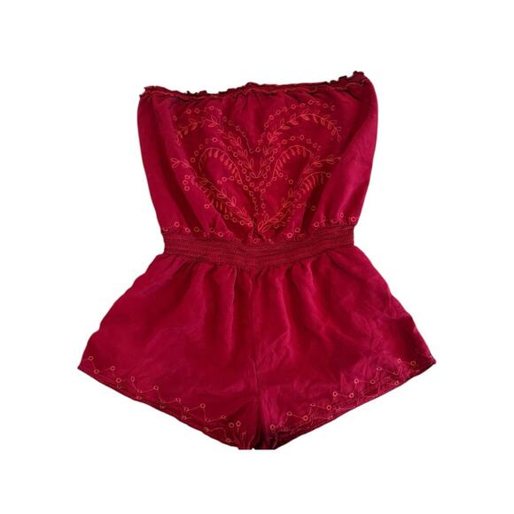 Honey Punch Boutique Strapless Embroidered Maroon Red Women’s Romper Size Medium - Picture 1 of 5